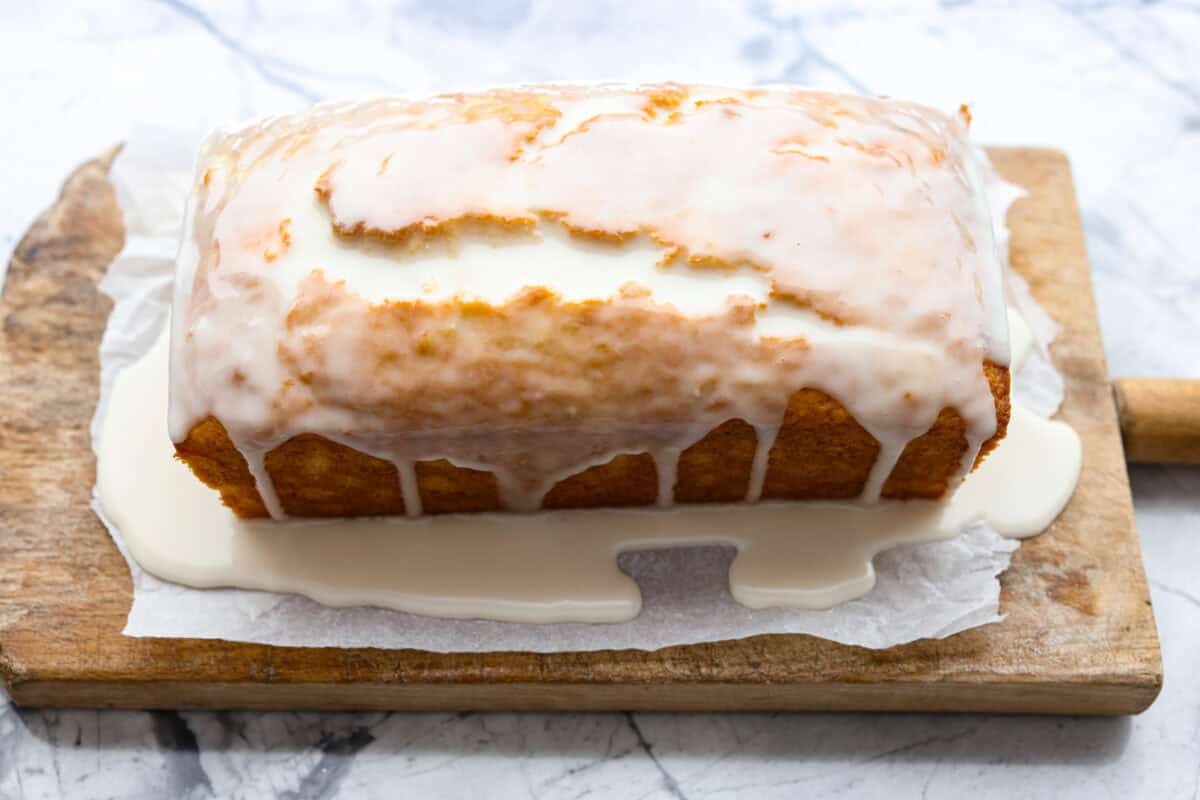 Glazed poured over the top of the pineapple bread. 