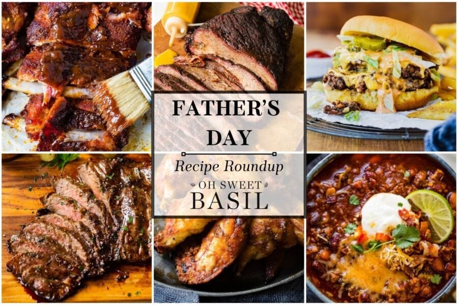 collage of favorite father's day main dishes