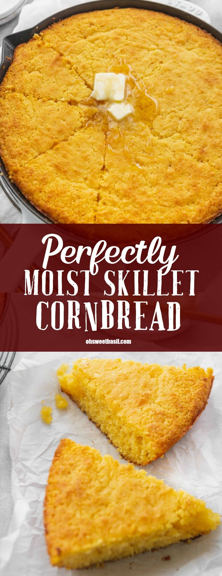 Two slices of skillet cornbread.