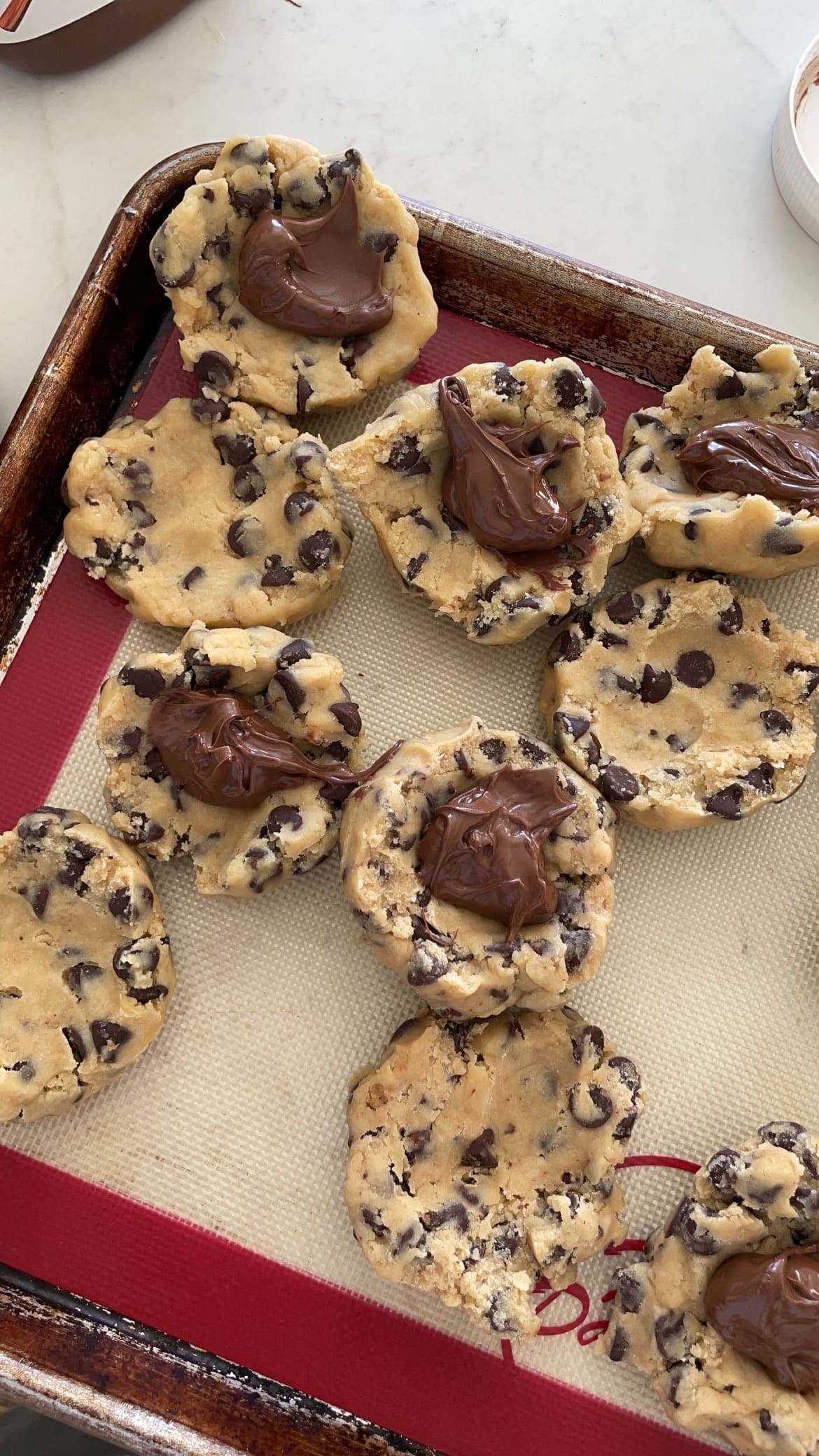Chocolate chip cookie dough stuffed with nutella