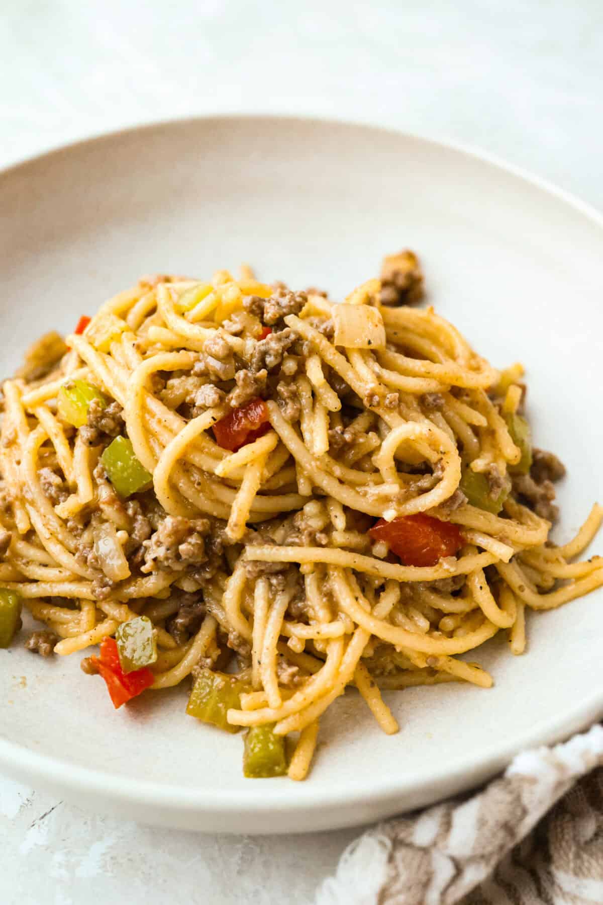 Serving of dirty spaghetti on a plate. 