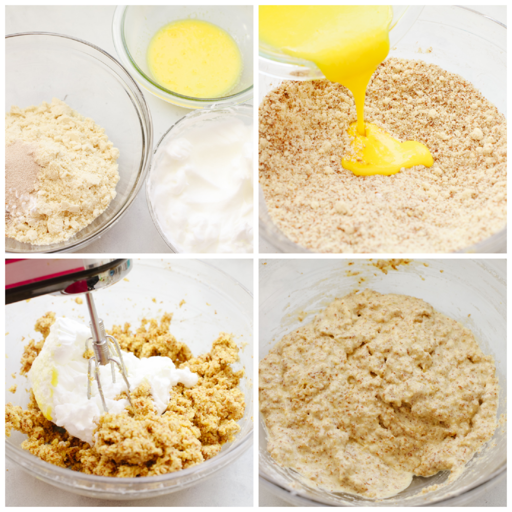 4 pictures showing how to make keto bread dough. 