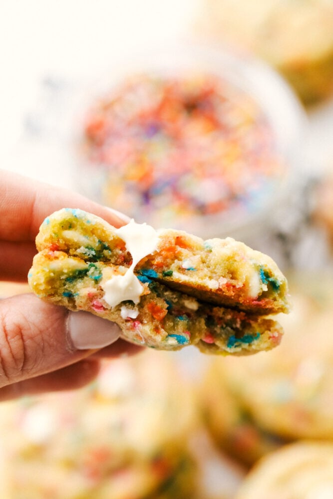 Funfetti cookies split in half. 