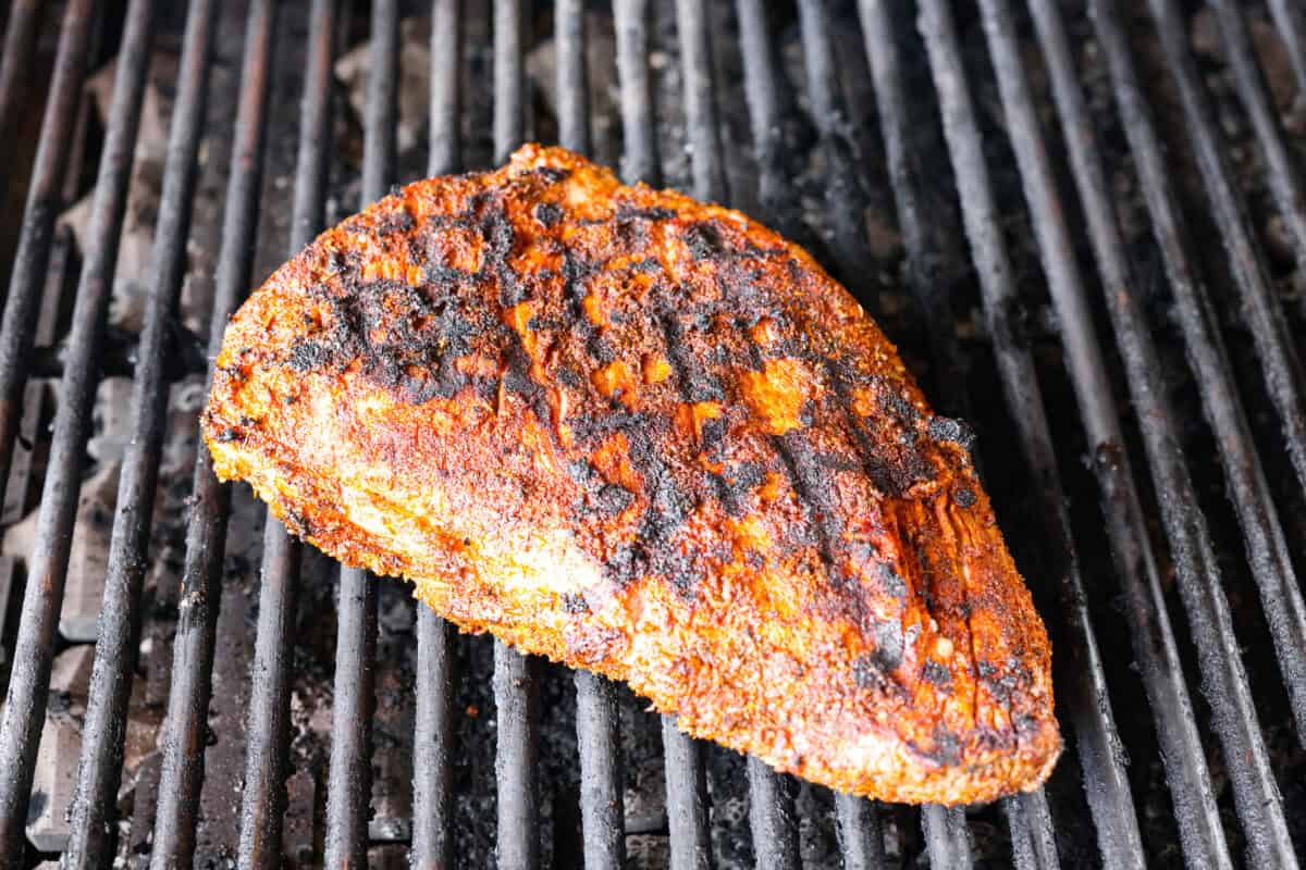 Santa Maria tri tip being seared on the grill. 
