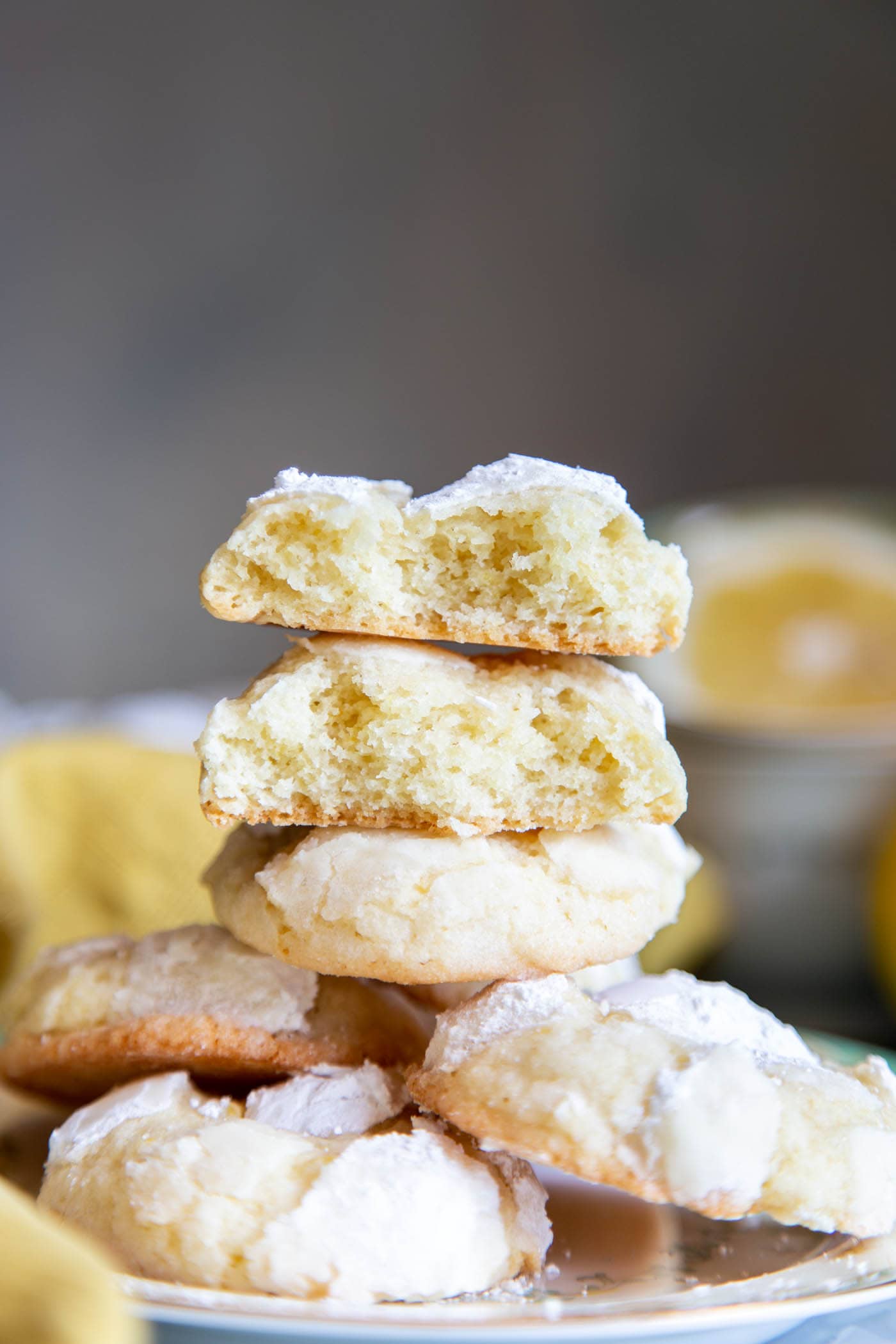 A stack of lemon crinkle cookies
