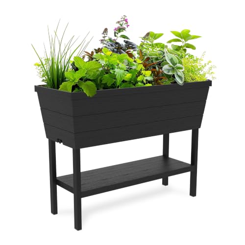 Keter Urban Bloomer 12.7 Gallon Raised Garden Bed and Outdoor Herb Garden Planter With Self Watering Gauge and Drainage Plug, Dark Grey