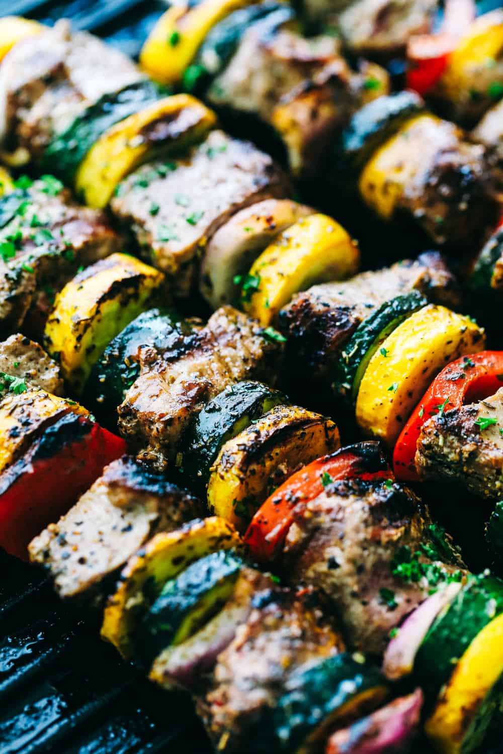 Grilled Tuscan Pork Skewers close up