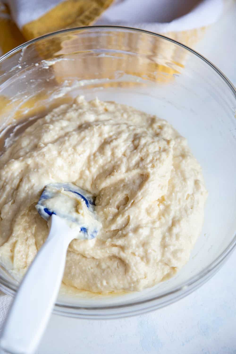 Coffee cake batter in a mixing bowl