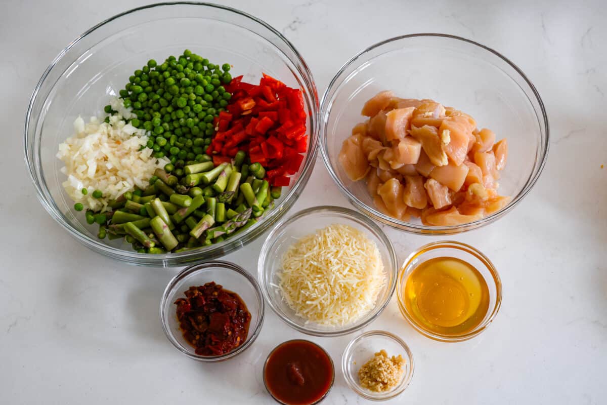 All of the ingredients being measured and prepared.