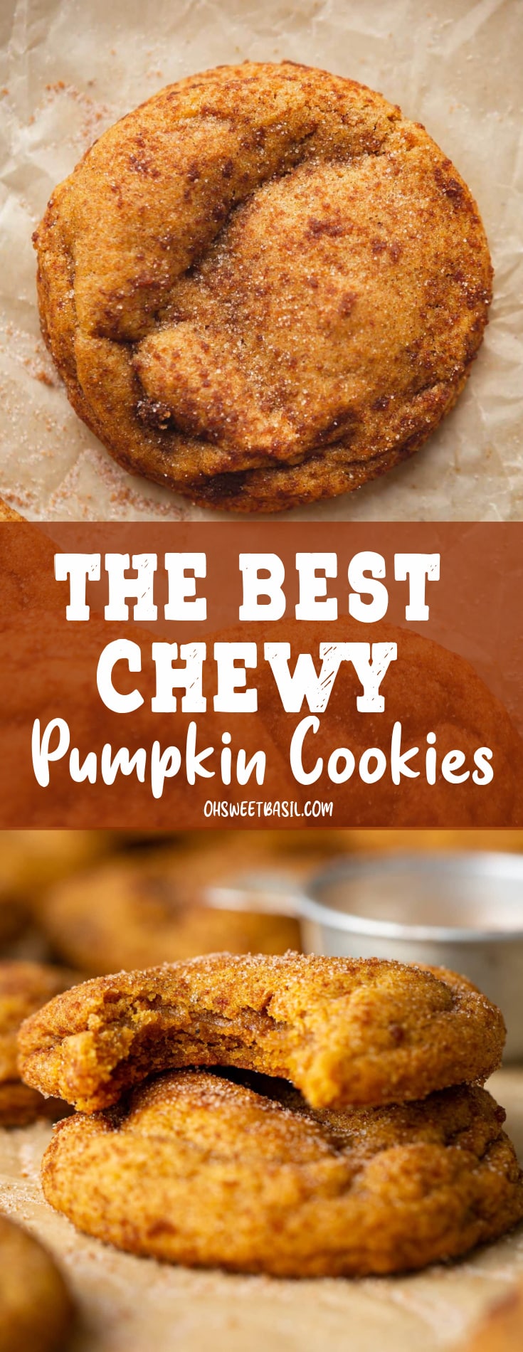 A chewy pumpkin cookie. It is baked to a golden brown and topped with brown sugar and cinnamon.