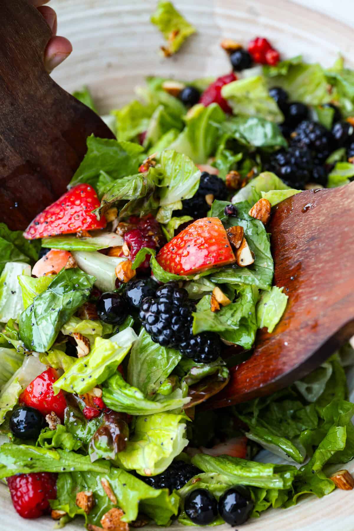 Close up shot of the nuts about berries salad. 