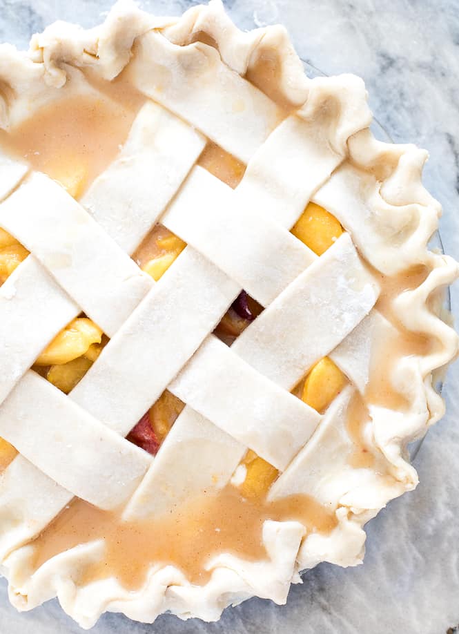 Peach pie with a lattice top