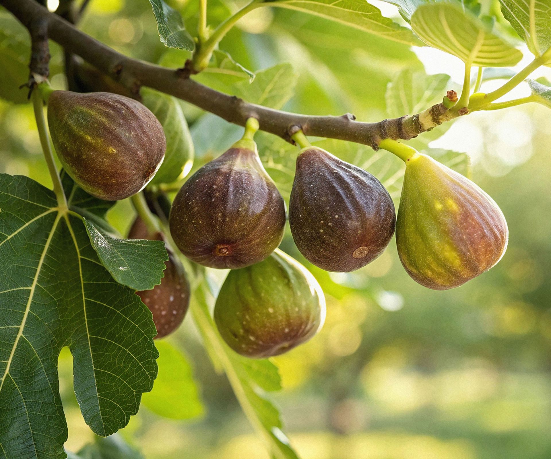 ripening figs growing on branch of fig tree