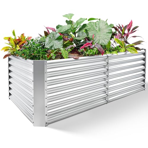 Land Guard 8×4×2 Ft Galvanized Raised Garden Bed Kit, Galvanized Planter Raised Garden Boxes Outdoor, Large Metal Raised Garden Beds for Vegetables.