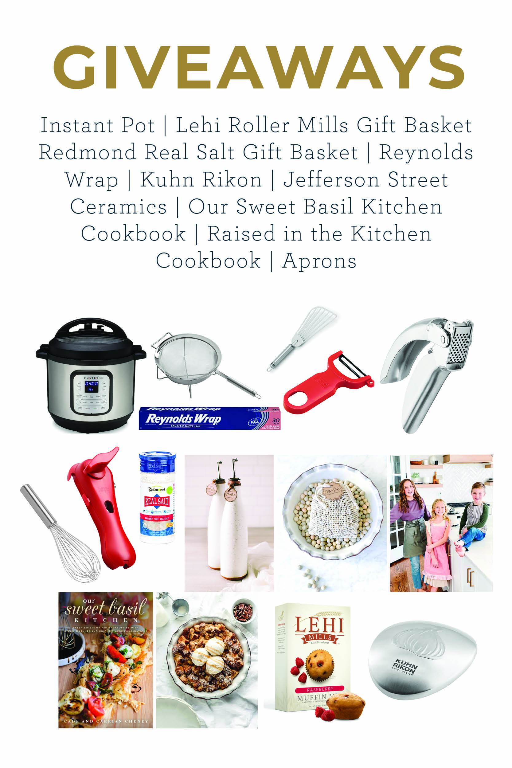 giveaway graphic for the Raised in the Kitchen cookbook launch