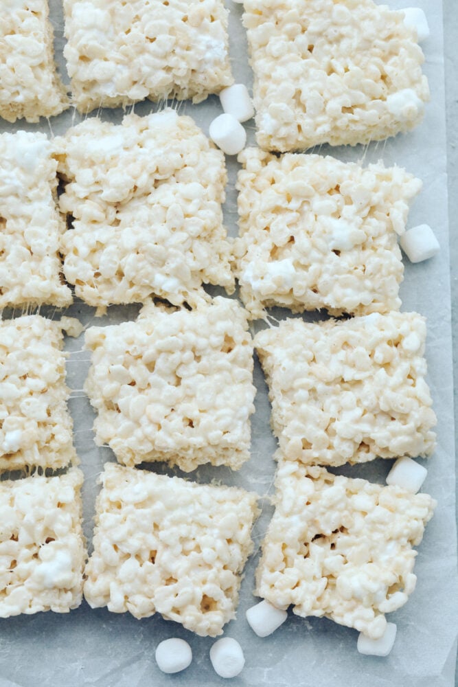 Cut rice krispies on baking sheet