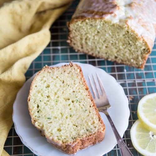 A slice of lemon zucchini bread on a plate