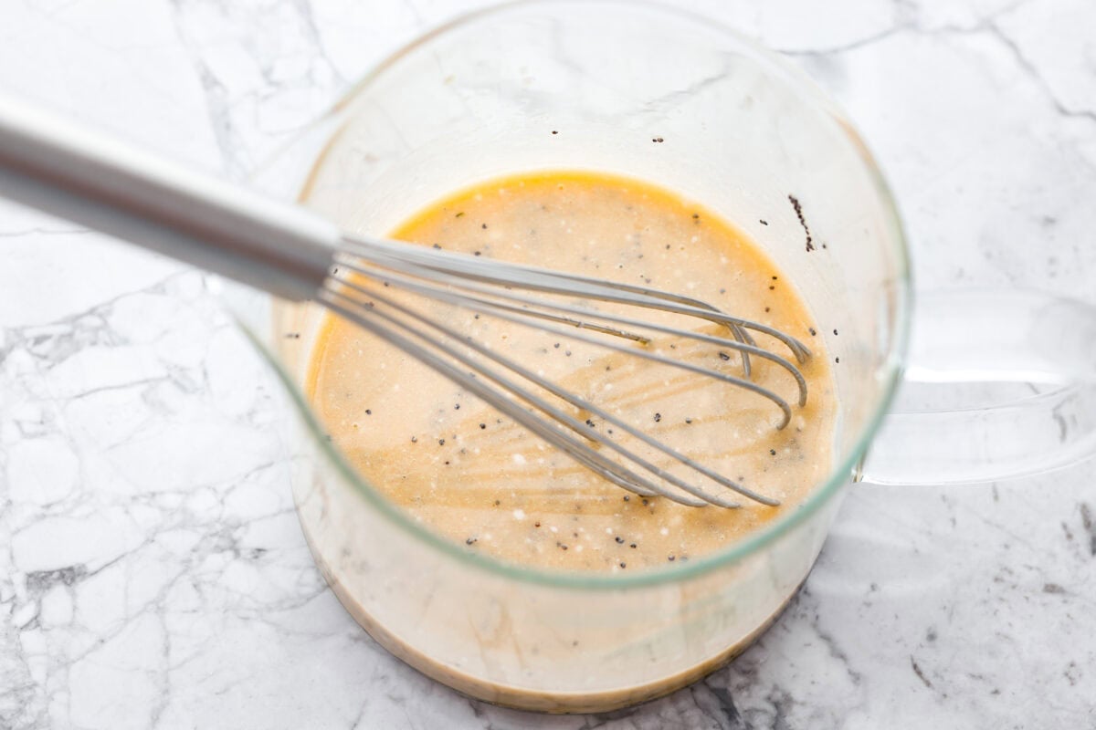 All of the dressing ingredients whisked together. 