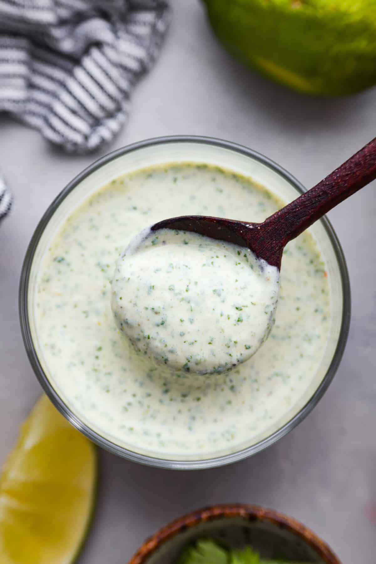 Top-down view of cilantro lime sauce.