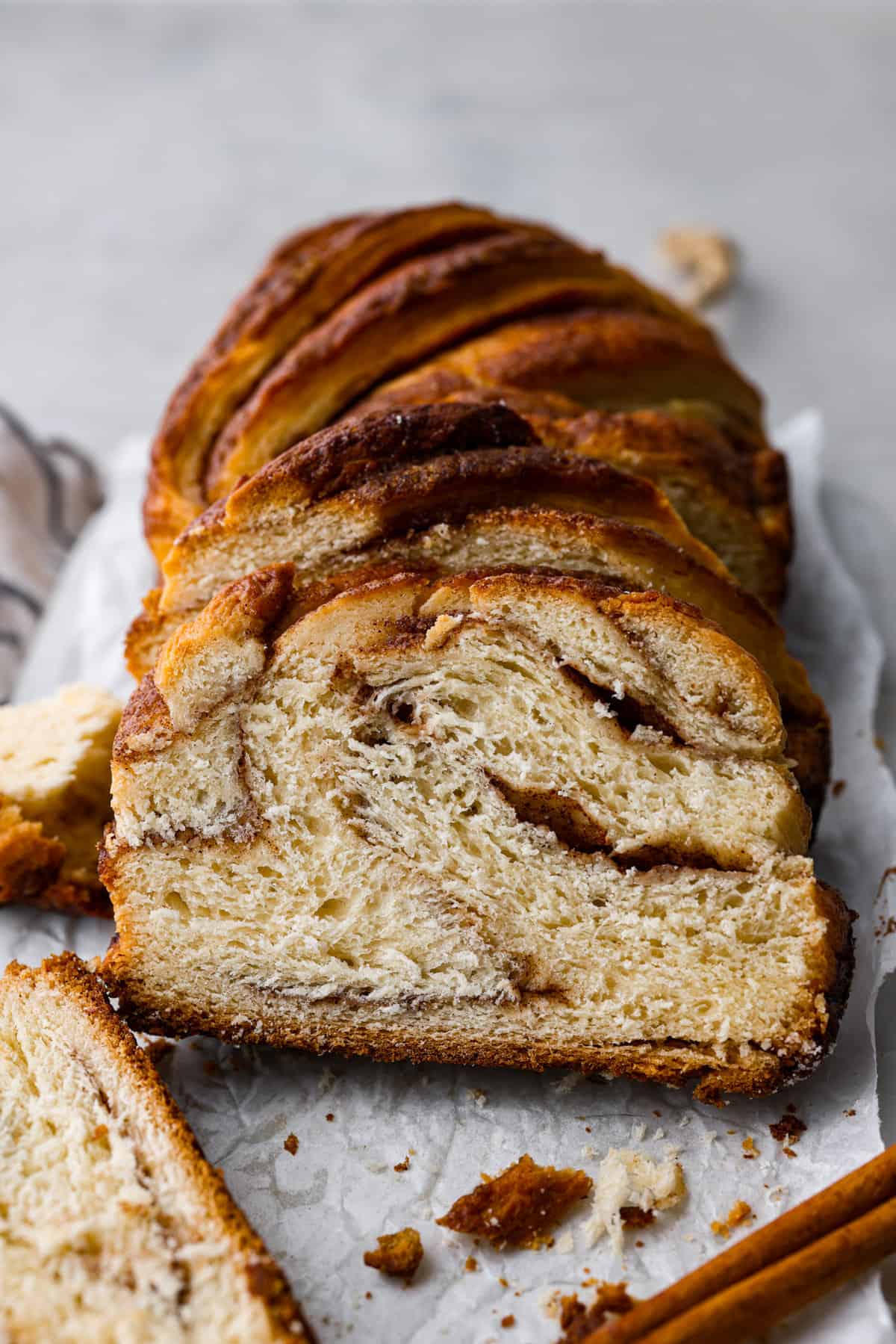 Cinnamon bread on a cutting board. Cinnamon bread on a cutting board.
