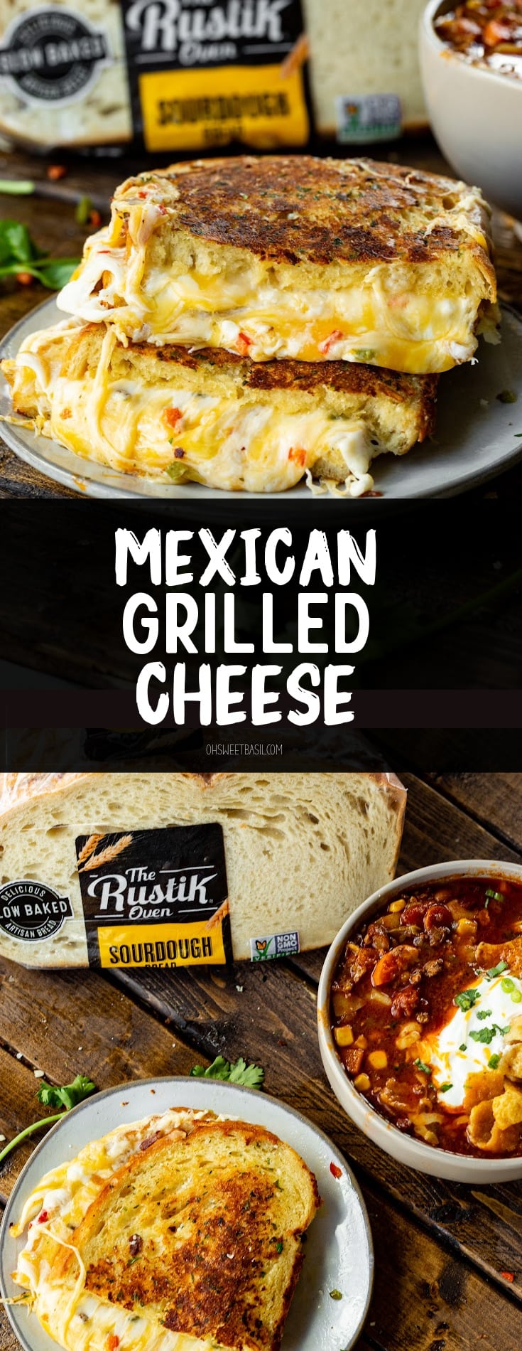 A picture of a grilled cheese with four different cheeses to create the best Mexican Grilled Cheese.