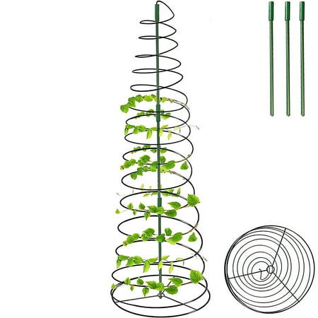Spiral Iron Climbing Trellis 136cm Extendable Vine Flower Support Frame Rust-Proof Coating Foldable Storage With 3 Support Posts Garden Potted Use