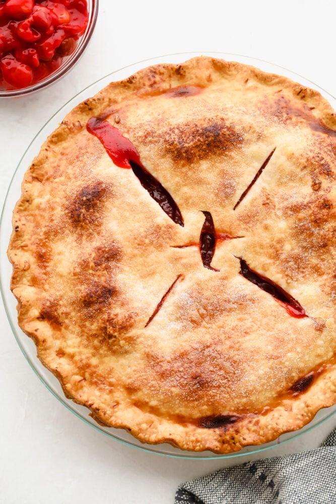 A beautiful golden brown finished pie. 