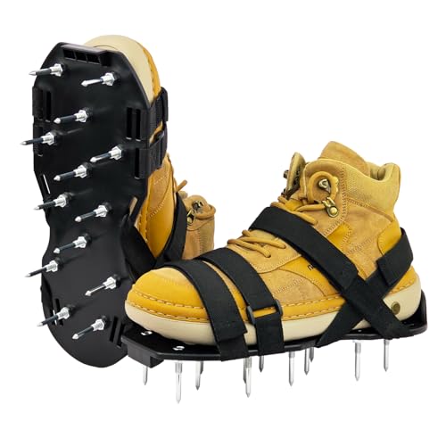 Casusen Lawn Aerator Shoes, Aerator Lawn Tool One Size Fits All for Yard Patio Lawn and Garden, Newly Upgraded X-Shaped 8-Strand Straps, Steel Spikes for Soil Aeration