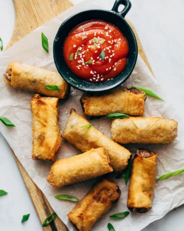 Egg rolls served with sweet spicy sauce