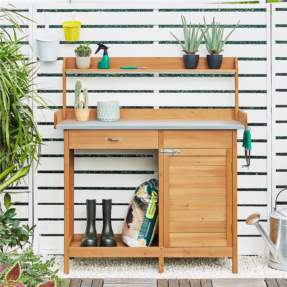 Gracie Oaks Outdoor Garden Potting Bench Table Work Bench Metal Tabletop & Reviews | Wayfair