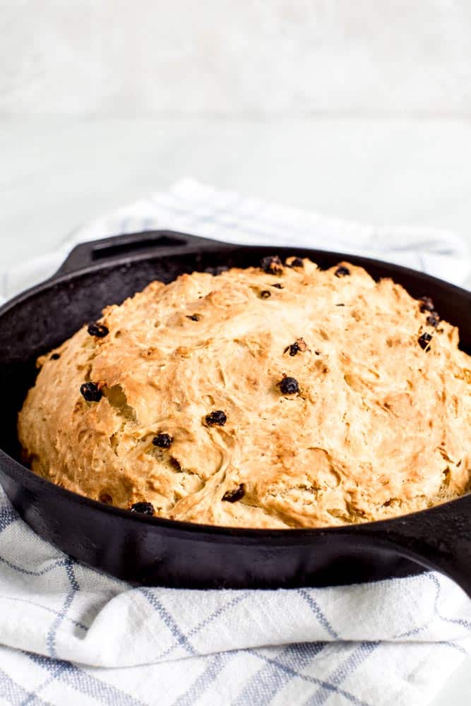 traditional soda bread in cast iron skillet