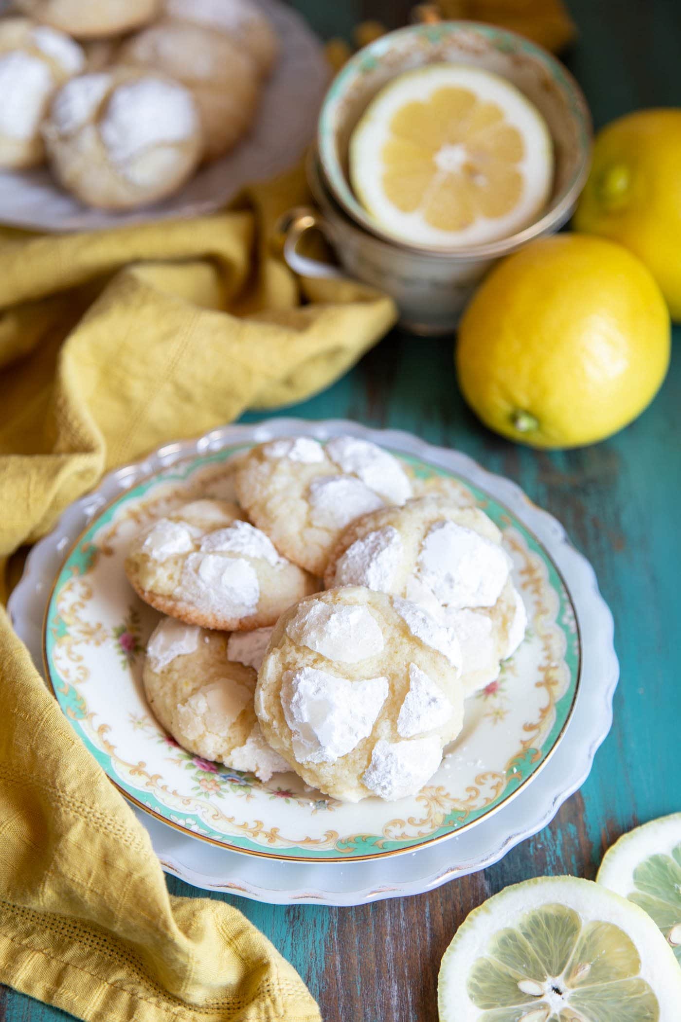 Lemon crinkle cookies on a plate