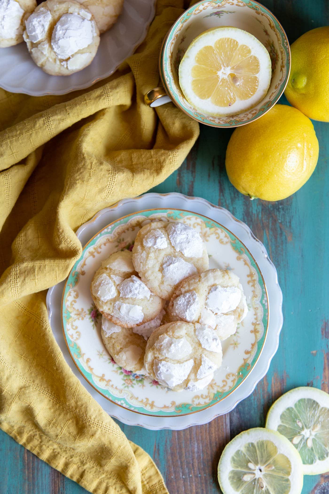 Lemon crinkle cookies on a plate