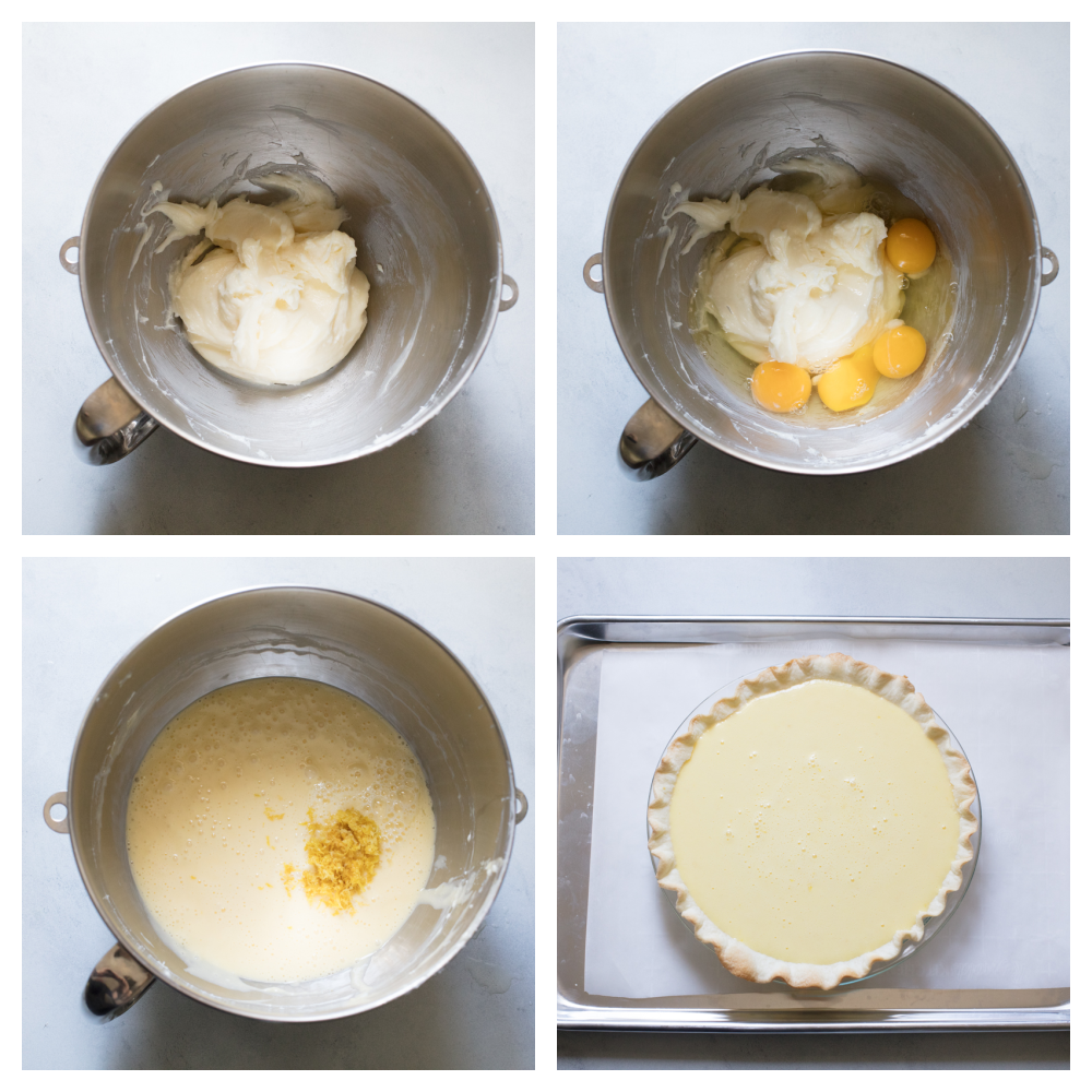 Process photos of making lemon pie in the kitchen aid. 