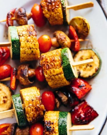 Grilled vegetable kabobs served on a platter