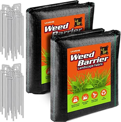 Laveve 4ft X 100ft Weed Barrier Landscape Fabric, 3.2oz Premium Heavy Duty Garden Cloth, Ground Cover for Gardening, Farming (4x50ft X 2pack) Laveve 4ft X 100ft Weed Barrier Landscape Fabric, 3.2oz Premium Heavy Duty Garden Cloth, Ground Cover for Gardening, Farming (4x50ft X 2pack)