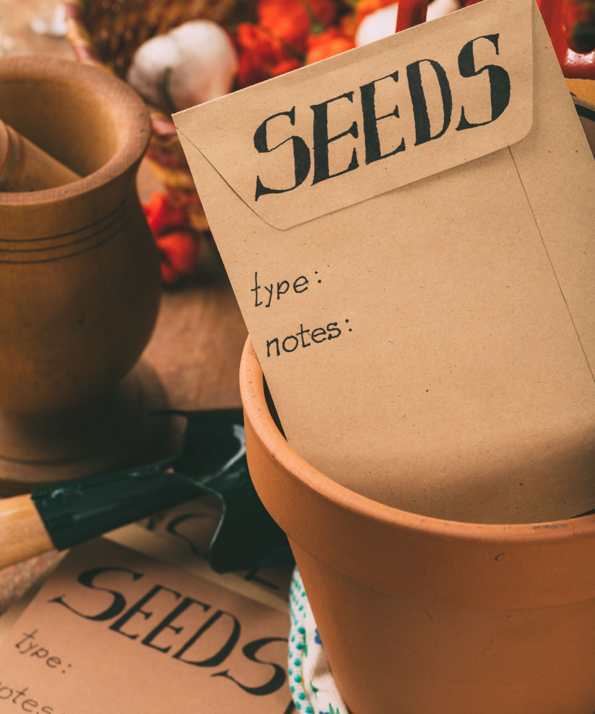 Garden table with seeds envelopes