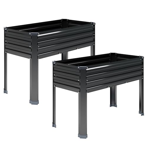 Diiyiv 2pcs Galvanized Raised Garden Bed With Legs,2pcs 48×18×30in Elevated Planter Box for Backyard,garden, Patio, Balcony, 300lb Capacity,planters for Outdoor Plants,black