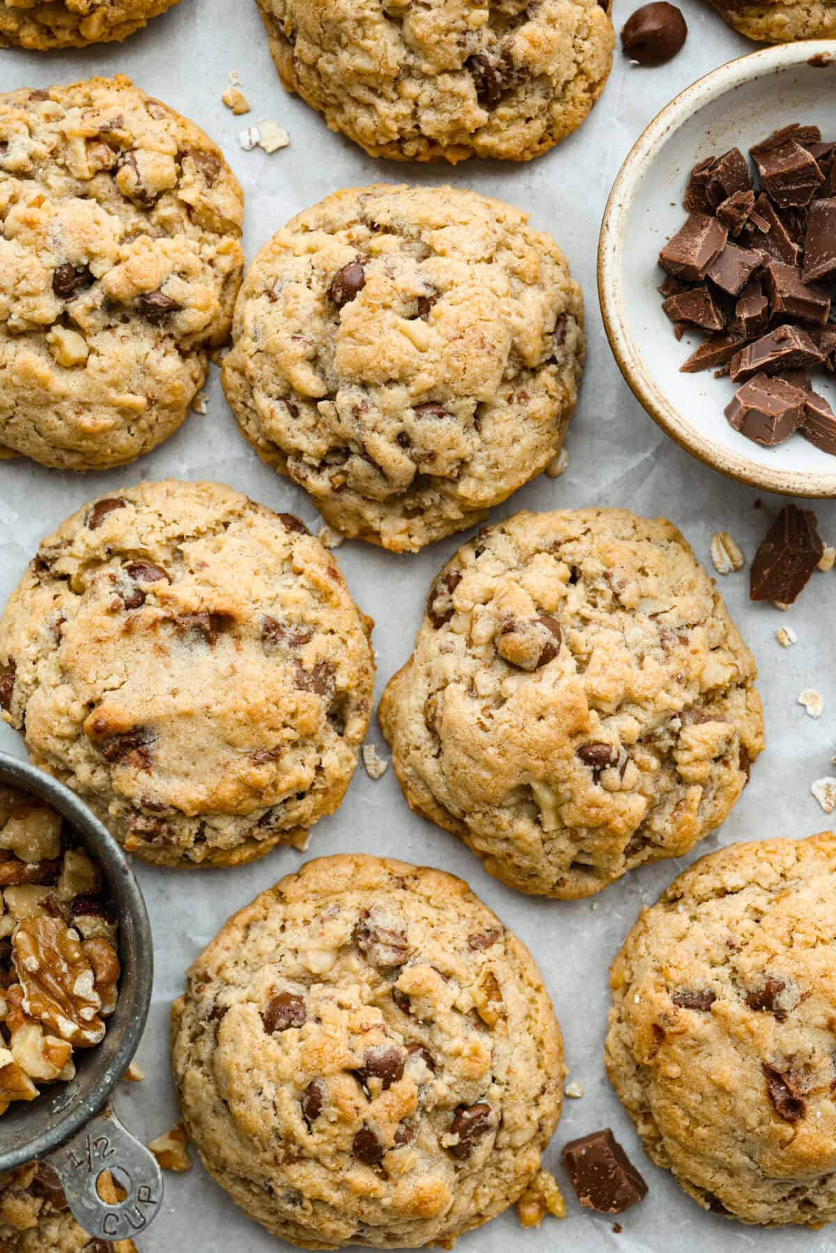 Overhead shot of Neiman Marcus chocolate chip cookies baked and read to be eaten!