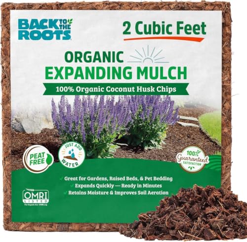 Back to the Roots 100% Organic Mulch, 58 Quart (2 Cubic Ft), Expanding Coconut Husk Block for Gardening Back to the Roots 100% Organic Mulch, 58 Quart (2 Cubic Ft), Expanding Coconut Husk Block for Gardening