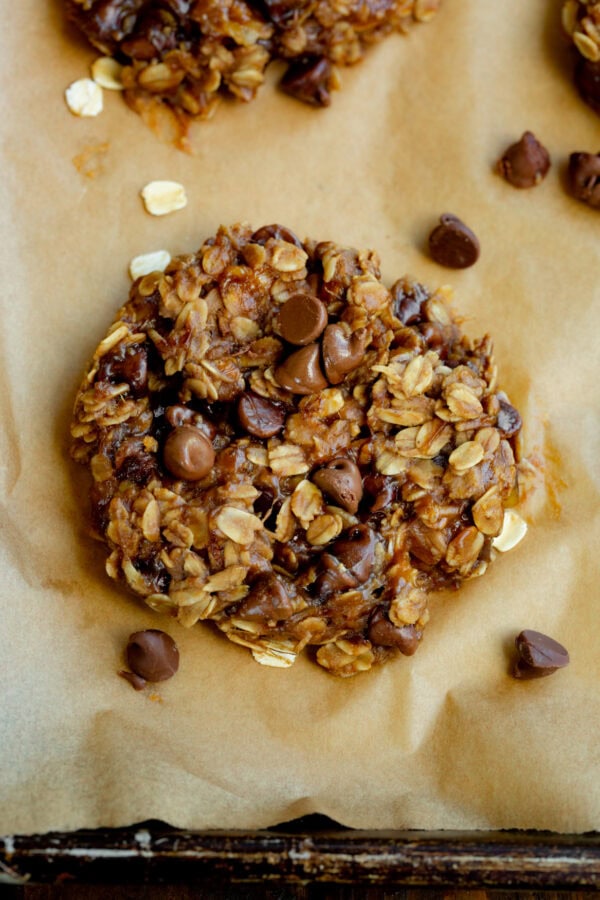 a photo of a baked peanut butter chocolate chip breakfast cookie a photo of a baked peanut butter chocolate chip breakfast cookie