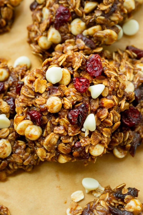 a photo of a white chocolate craisin oatmeal cookie a photo of a white chocolate craisin oatmeal cookie