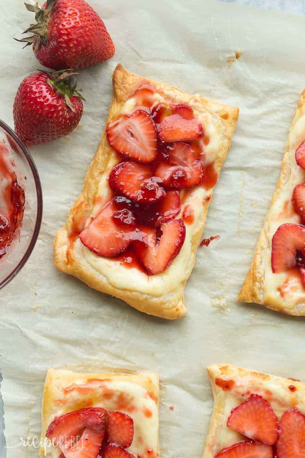 These Strawberry Cream Cheese Danishes are an easy breakfast or dessert that's perfect for summer! These Strawberry Cream Cheese Danishes are an easy breakfast or dessert that's perfect for summer!