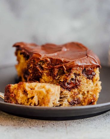 Closeup of a bite of chocolate chip banana cake Closeup of a bite of chocolate chip banana cake