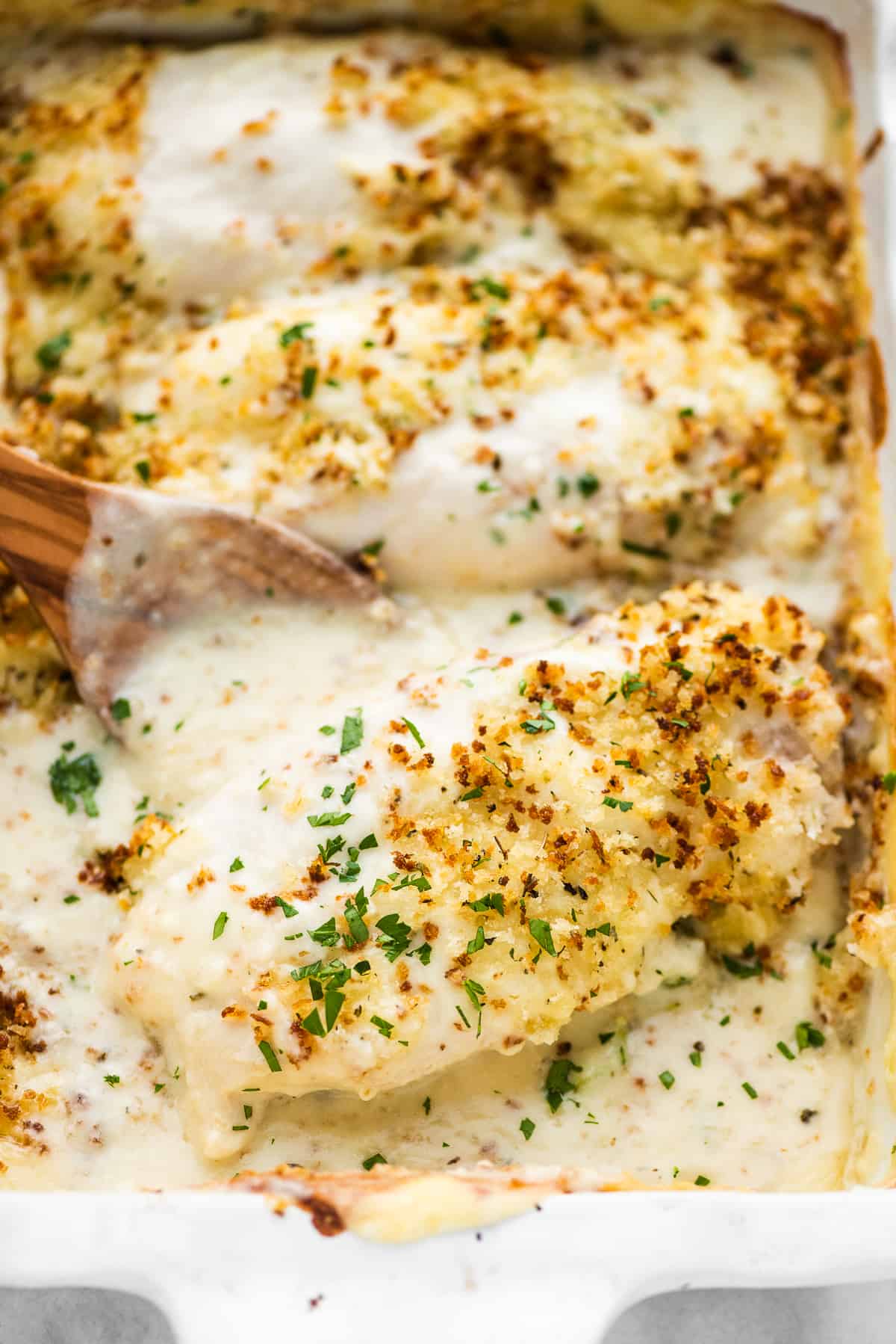Swiss chicken baked in a casserole dish. Swiss chicken baked in a casserole dish.